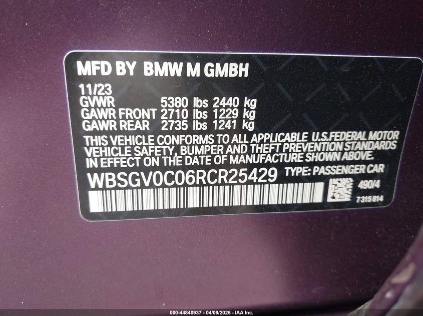 2024 BMW M8 Gran Coupe Competition VIN: WBSGV0C06RCR25429 Lot: 44840937