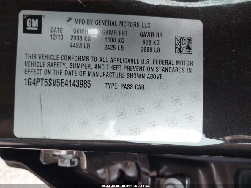 2014 Buick Verano Premium Group VIN: 1G4PT5SV5E4143985 Lot: 44840988