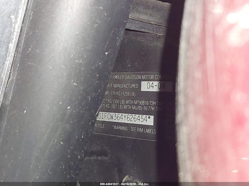 2004 Harley-Davidson Flhtcui VIN: 1HD1FCW364Y626454 Lot: 44841027