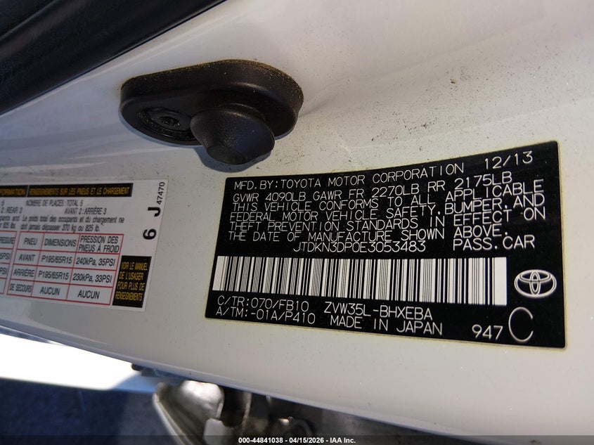 2014 Toyota Prius Plug-In VIN: JTDKN3DP0E3053483 Lot: 44841038