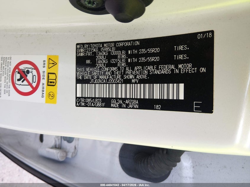 2018 Lexus Rx 3.5 Rx 350L Premium white Lot 111044841042 Vin JTJDZKCA1J2003421