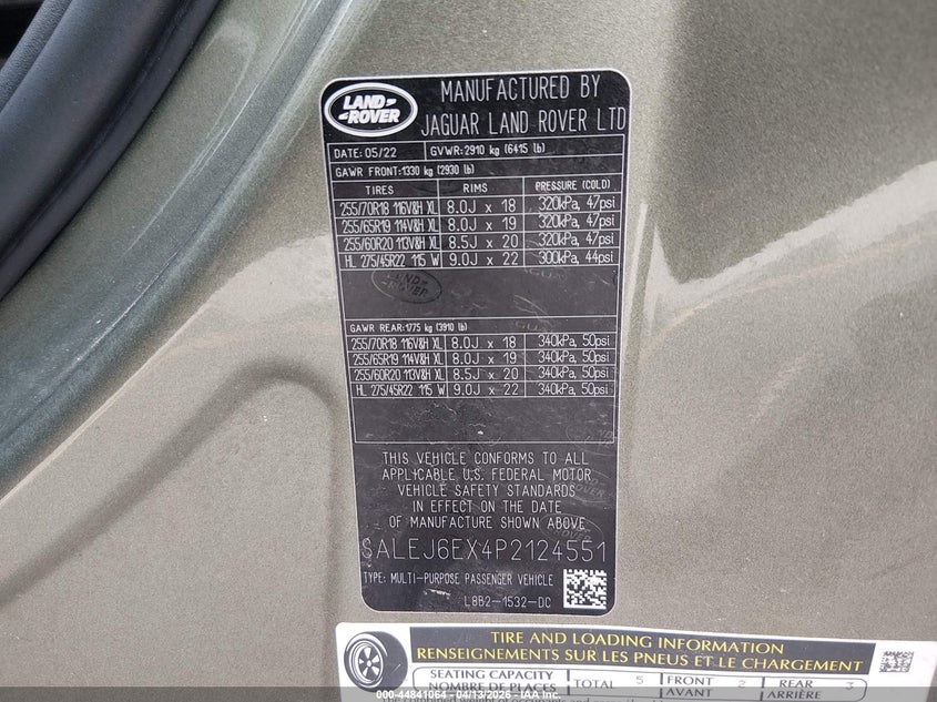 2023 Land Rover Defender 90 S VIN: SALEJ6EX4P2124551 Lot: 44841064