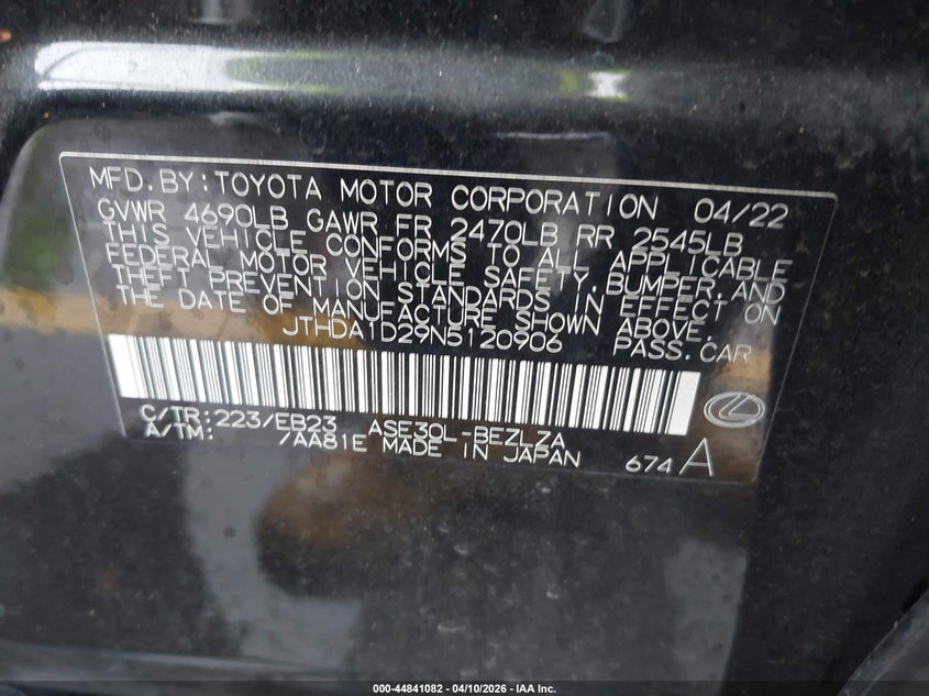 2022 Lexus Is 300 VIN: JTHDA1D29N5120906 Lot: 44841082