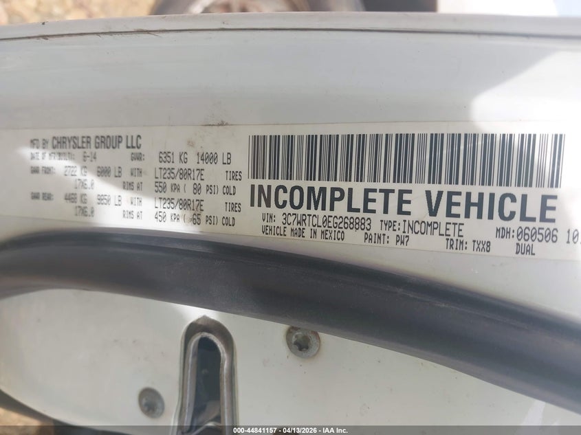 2014 Ram 3500 Chassis Tradesman/Slt/Laramie VIN: 3C7WRTCL0EG268883 Lot: 44841157