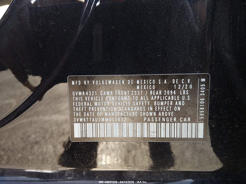 2021 Volkswagen Golf Gti 2.0T Autobahn/2.0T S/2.0T Se VIN: 3VW6T7AU3MM010632 Lot: 48538466