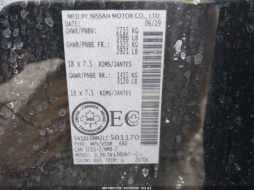 2020 Infiniti Qx60 Luxe Awd/Pure Awd/Signature Edition Awd VIN: 5N1DL0MM2LC501170 Lot: 44841339