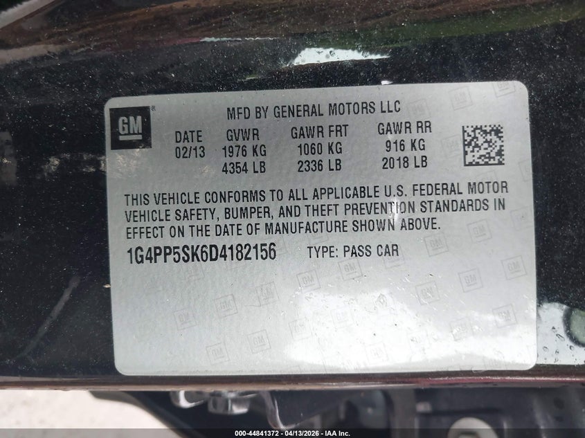 2013 Buick Verano VIN: 1G4PP5SK6D4182156 Lot: 44841372