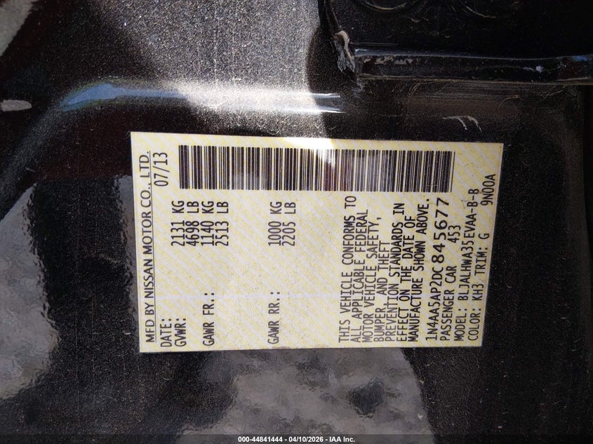1N4AA5AP2DC845677 2013 Nissan Maxima 3.5 3.5 Sv black