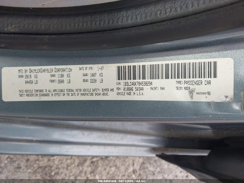 2008 Dodge Avenger Se VIN: 1B3LC46K78N538294 Lot: 44841446