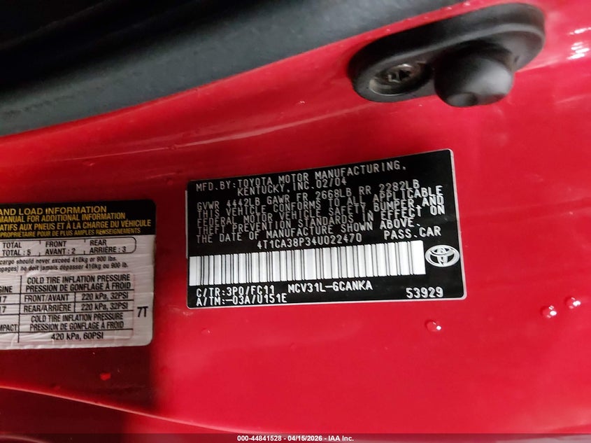 2004 Toyota Camry Solara Se Sport V6 VIN: 4T1CA38P34U022470 Lot: 44841528