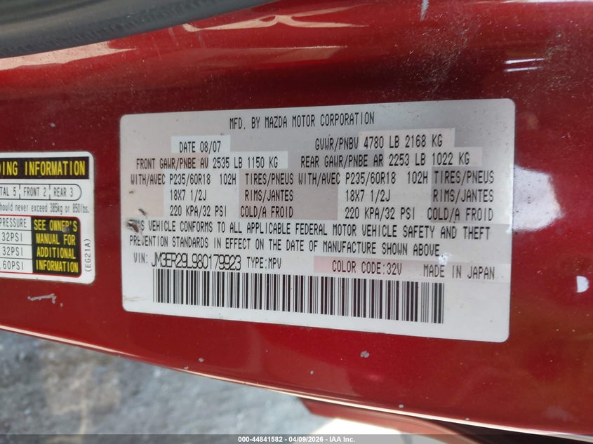 2008 Mazda Cx-7 Sport VIN: JM3ER29L980179923 Lot: 44841582