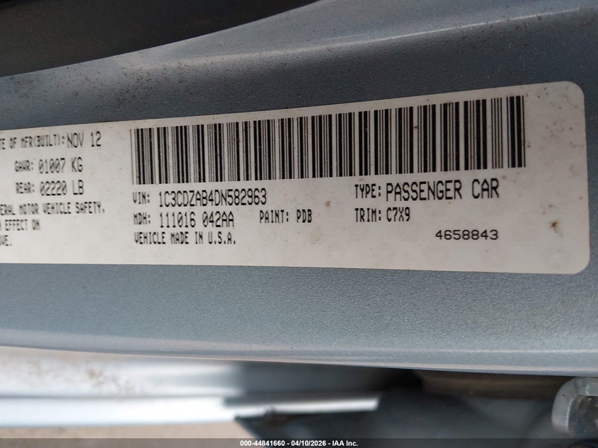 2013 Dodge Avenger Se VIN: 1C3CDZAB4DN582963 Lot: 44841660