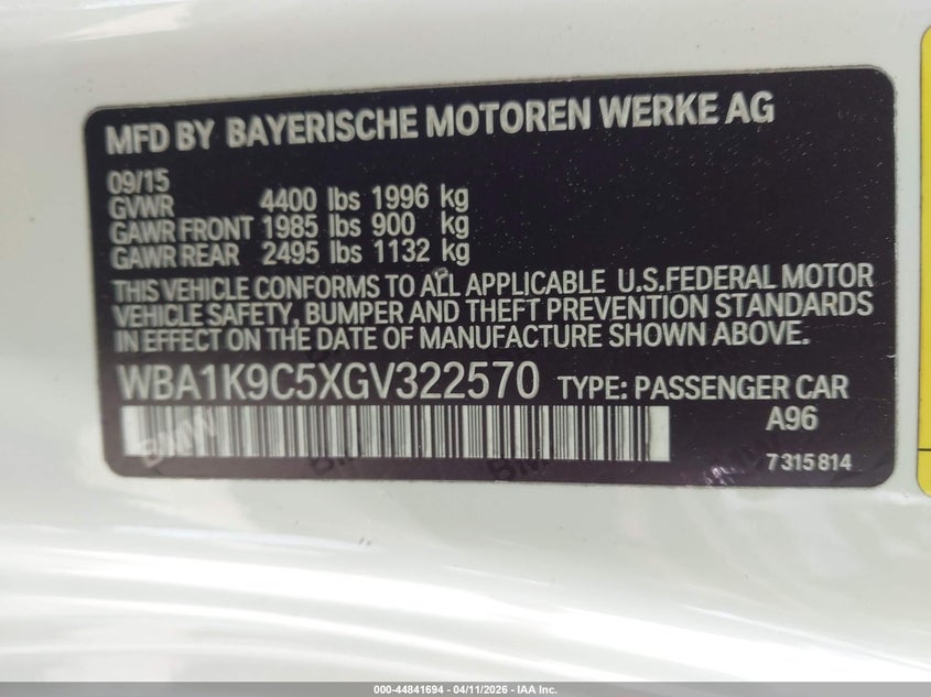 2016 BMW 228I VIN: WBA1K9C5XGV322570 Lot: 44841694