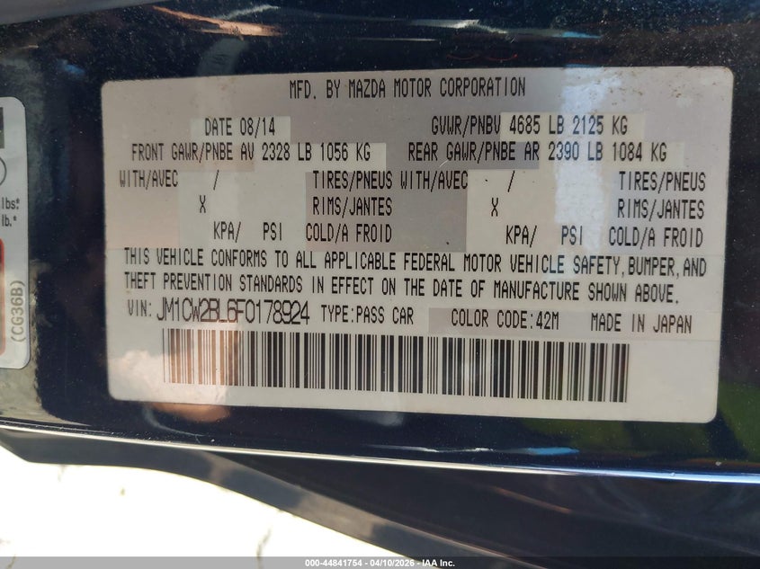 2015 Mazda Mazda5 Sport VIN: JM1CW2BL6F0178924 Lot: 44841754