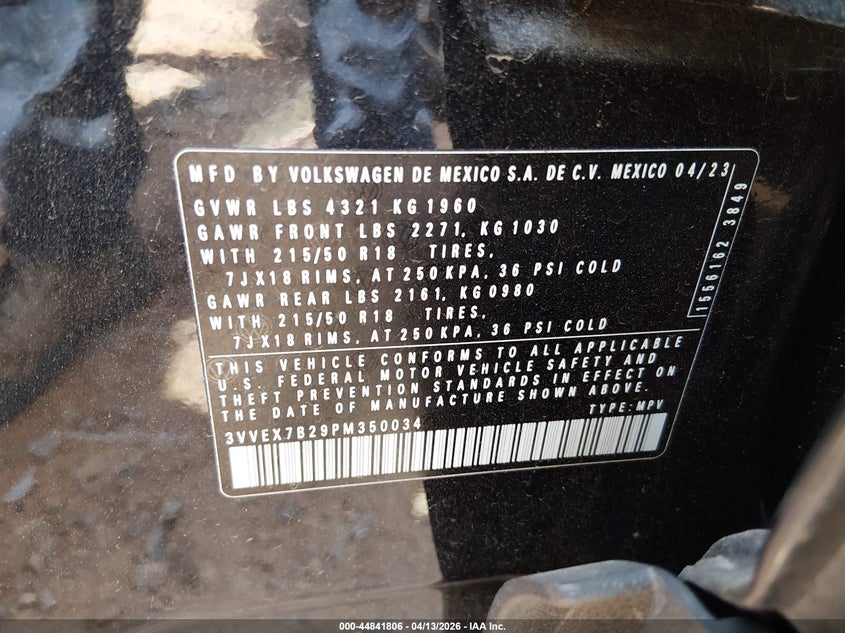 2023 Volkswagen Taos 1.5T Se VIN: 3VVEX7B29PM350034 Lot: 44841806