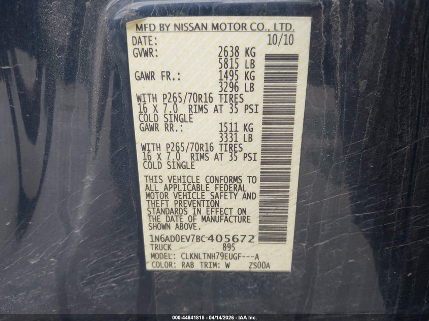 1N6AD0EV7BC405672 2011 Nissan Frontier 4.0 Frontier Sv blue