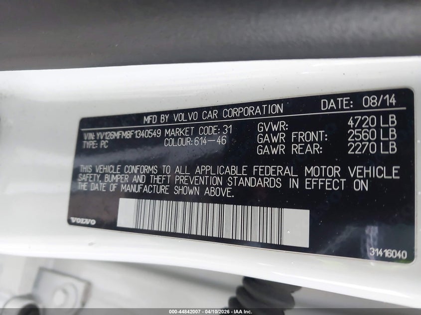 2015 Volvo S60 T5 Platinum VIN: YV126MFM8F1340549 Lot: 44842007