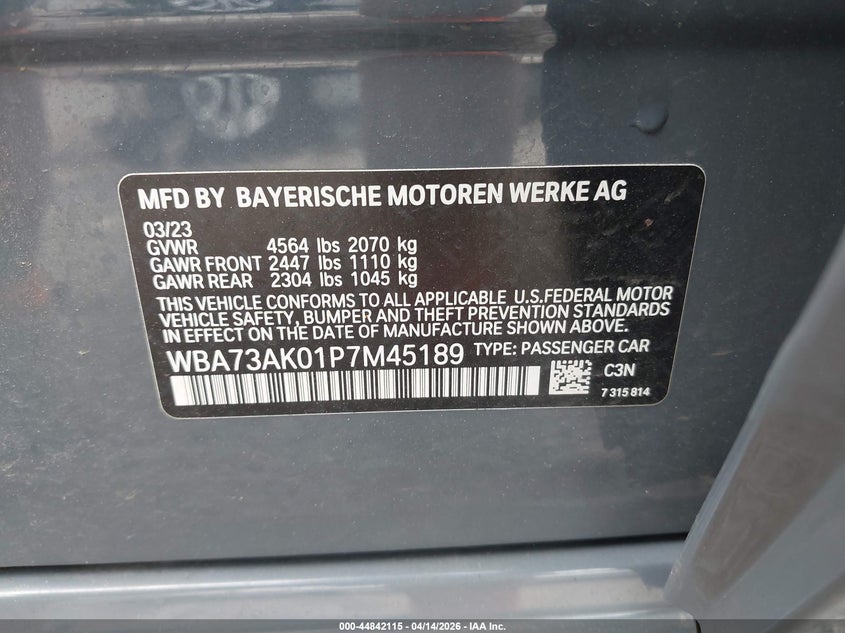 2023 BMW 228 Gran Coupe I xDrive VIN: WBA73AK01P7M45189 Lot: 44842115