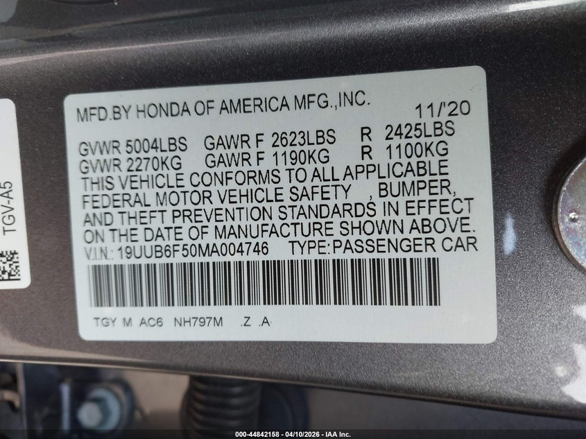 2021 Acura Tlx A-Spec Package VIN: 19UUB6F50MA004746 Lot: 44842158