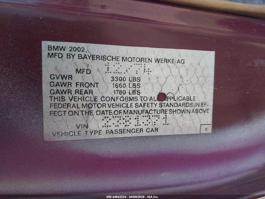 1975 BMW 2 Series VIN: 2381371 Lot: 44842224