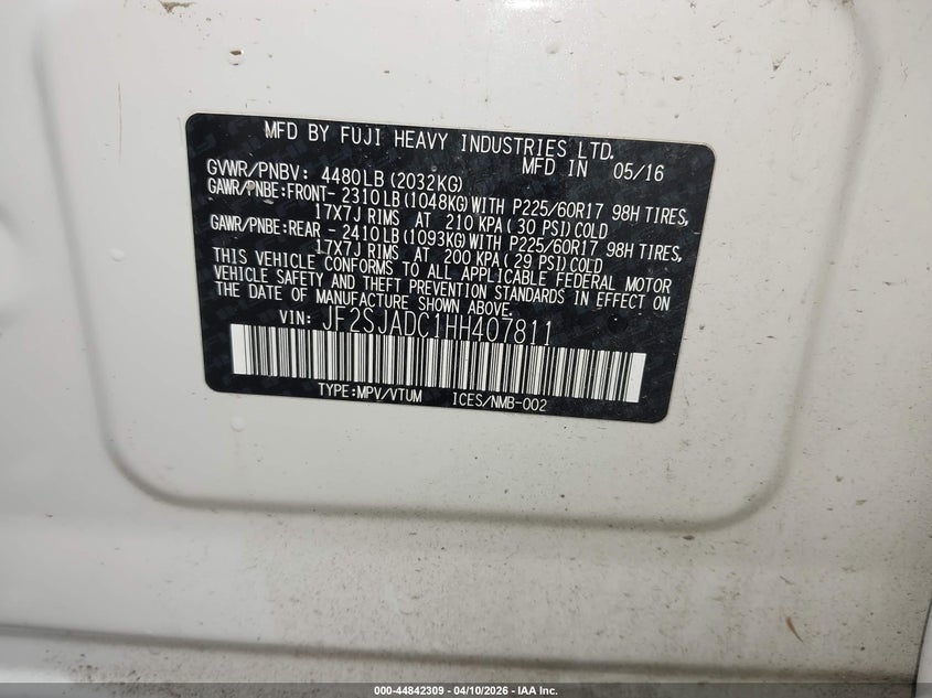 2017 Subaru Forester 2.5 2.5I Premium white Lot 111044842309 Vin JF2SJADC1HH407811