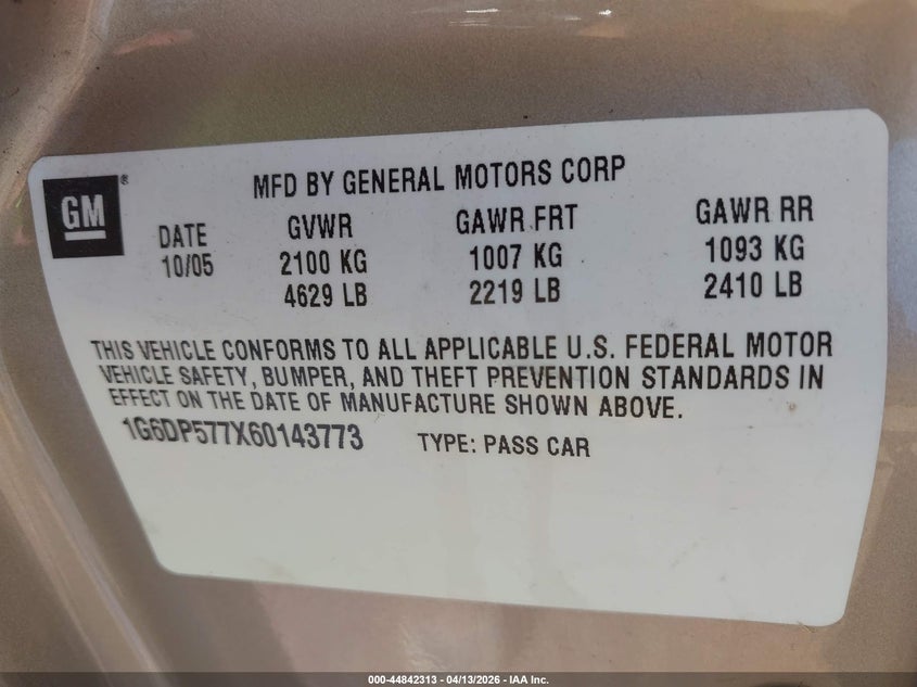 2006 Cadillac Cts Standard VIN: 1G6DP577X60143773 Lot: 44842313