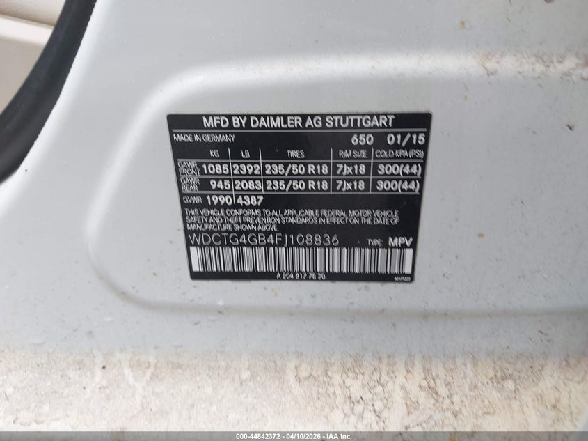 2015 Mercedes-Benz Gla 250 4Matic VIN: WDCTG4GB4FJ108836 Lot: 44842372