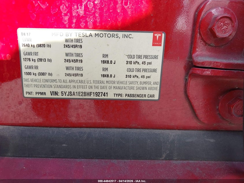 2017 Tesla Model s 100d 60d 75d 90d p100d Red Lot 111044842517 Vin 5YJSA1E28HF192741