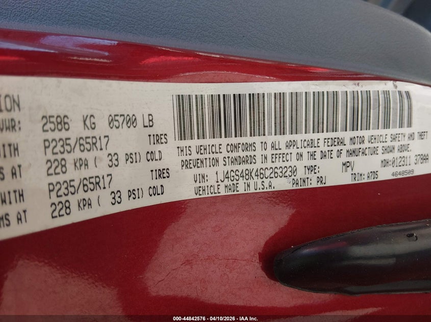 2006 Jeep Grand Cherokee Laredo VIN: 1J4GS48K46C263230 Lot: 44842576