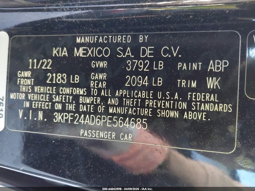 VIN 3KPF24AD6PE564685 2023 KIA FORTE LXS