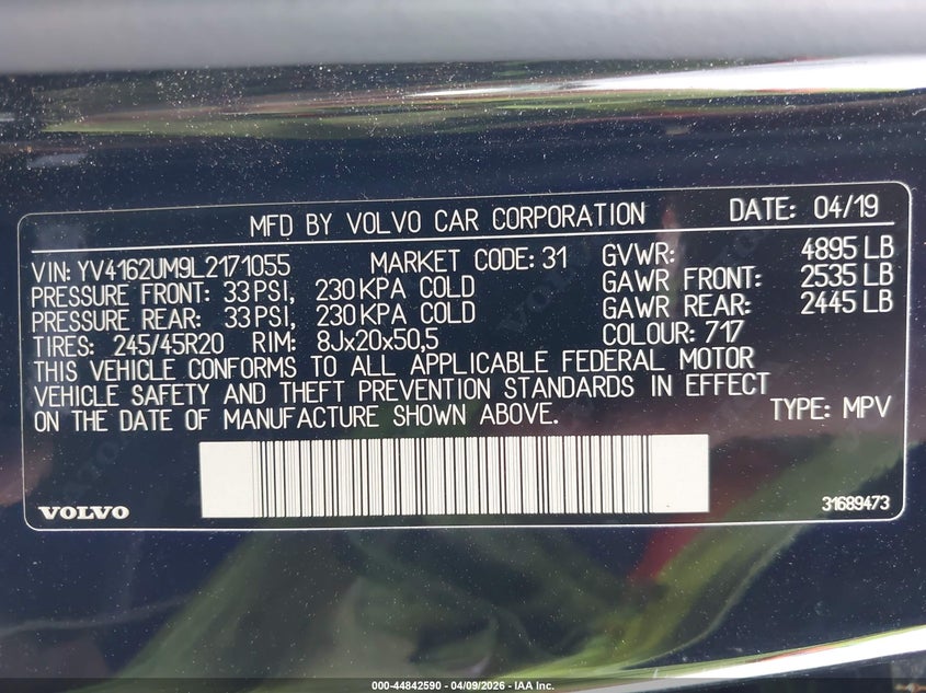 2020 Volvo Xc40 T5 R-Design VIN: YV4162UM9L2171055 Lot: 44842590