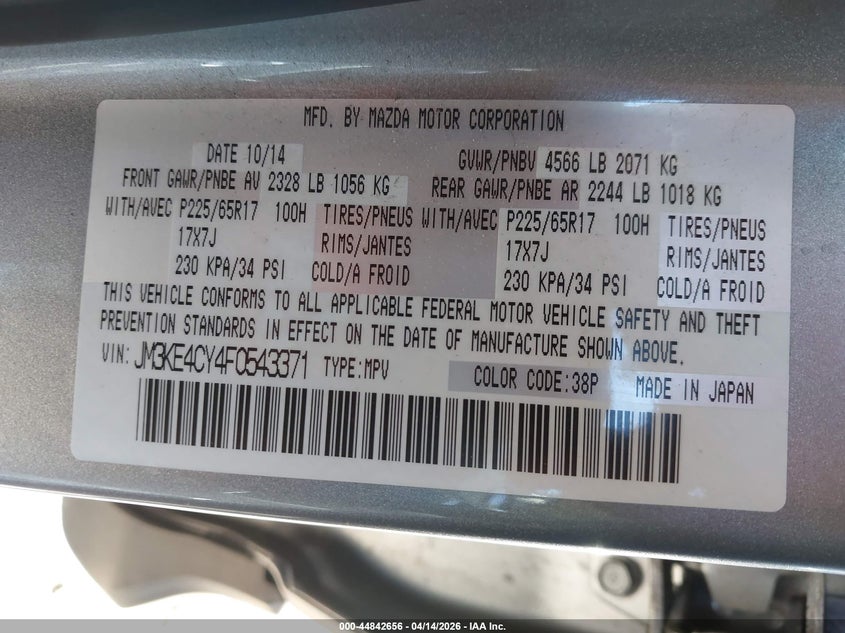 2015 Mazda Cx-5 Touring VIN: JM3KE4CY4F0543371 Lot: 44842656