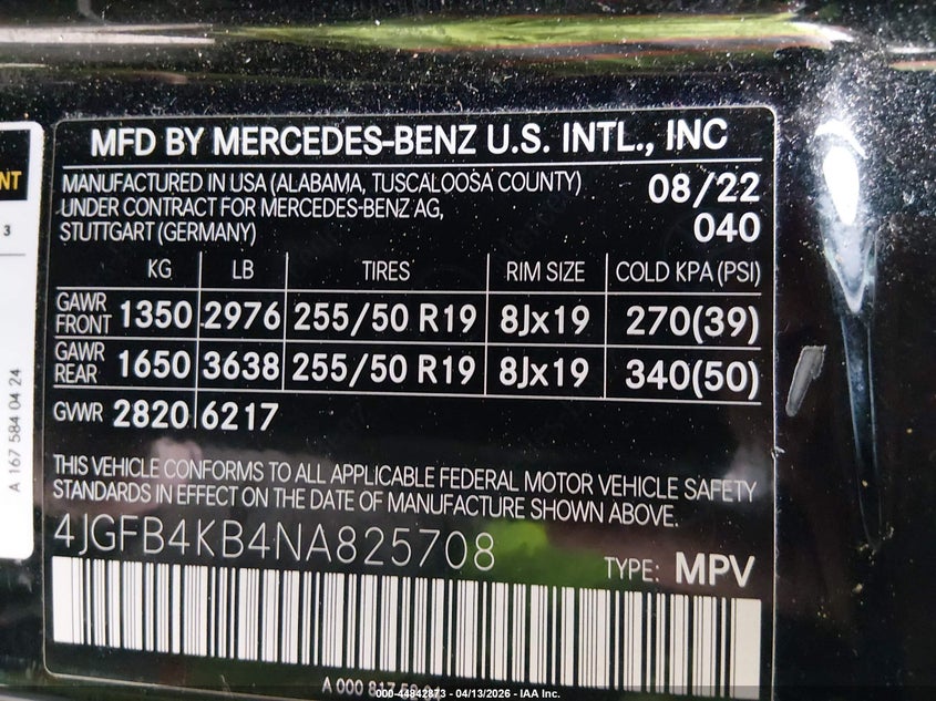 2022 Mercedes-Benz Gle 350 4Matic VIN: 4JGFB4KB4NA825708 Lot: 44842873