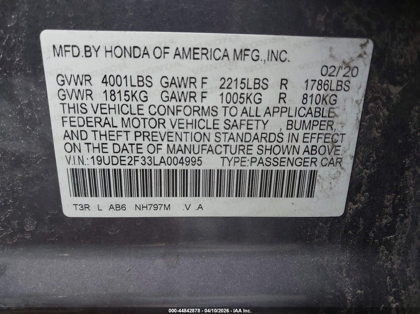 2020 Acura Ilx Standard VIN: 19UDE2F33LA004995 Lot: 44842878