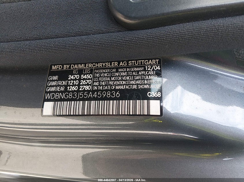 2005 Mercedes-Benz S-Class VIN: LOT-1-44842887 Lot: 44842887