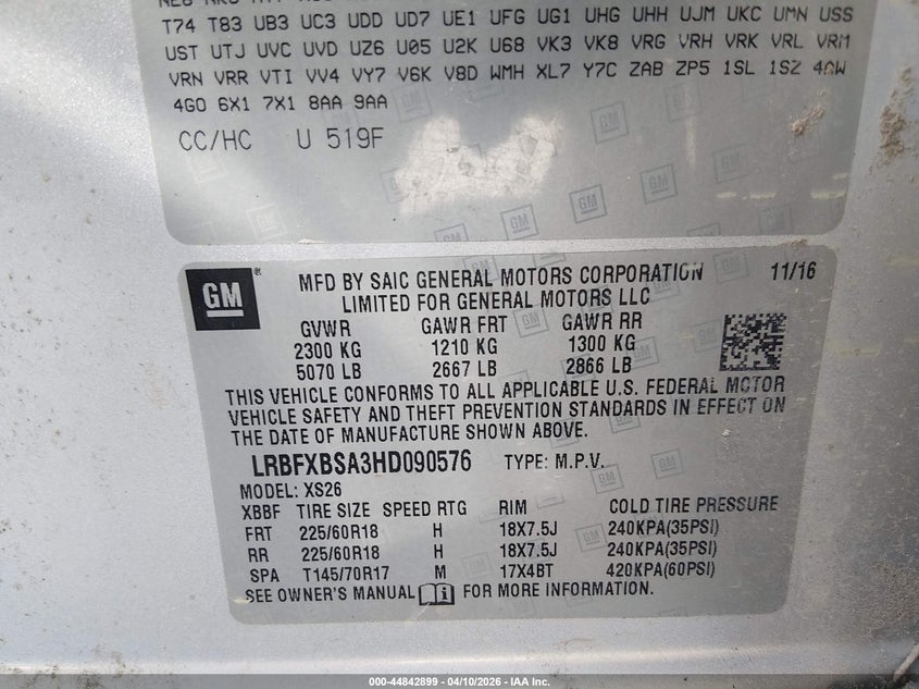 2017 Buick Envision Essence VIN: LRBFXBSA3HD090576 Lot: 44842899