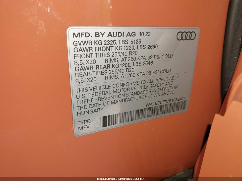 2024 Audi Q3 Premium Plus 45 Tfsi S Line Quattro Tiptronic VIN: WA1EECF37R1052401 Lot: 44842904