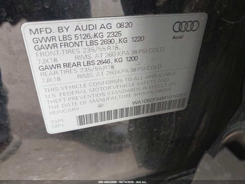 2021 Audi Q3 Premium 45 Tfsi S Line Quattro Tiptronic VIN: WA1DECF34M1016251 Lot: 44842966