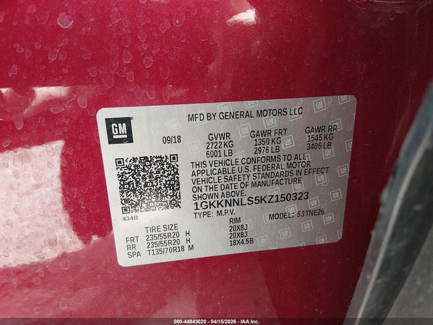 2019 GMC Acadia Slt-2 VIN: 1GKKNNLS5KZ150323 Lot: 44843020