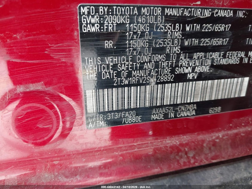2025 TOYOTA RAV 4 SPORT UTILITY VEHICLE 2.5L I-4 DI, DOHC, VVT, 203HP
