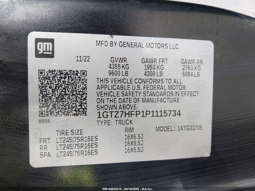 2023 GMC Savana Cargo Rwd 3500 Extended Wheelbase Work Van VIN: 1GTZ7HFP1P1115734 Lot: 44843216