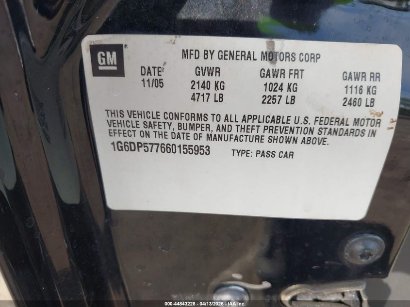 2006 Cadillac Cts Standard VIN: 1G6DP577660155953 Lot: 44843228