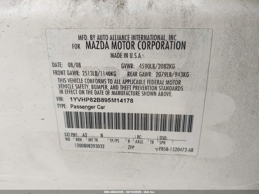 2009 Mazda Mazda6 S Grand Touring VIN: 1YVHP82B895M14178 Lot: 44843305