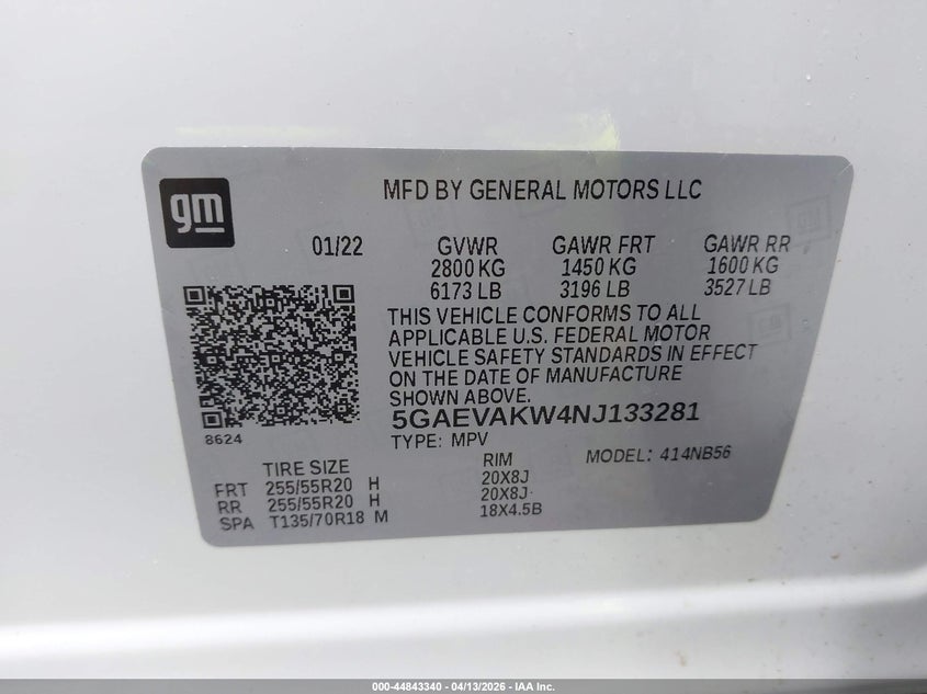 2022 Buick Enclave Awd Essence VIN: 5GAEVAKW4NJ133281 Lot: 44843340