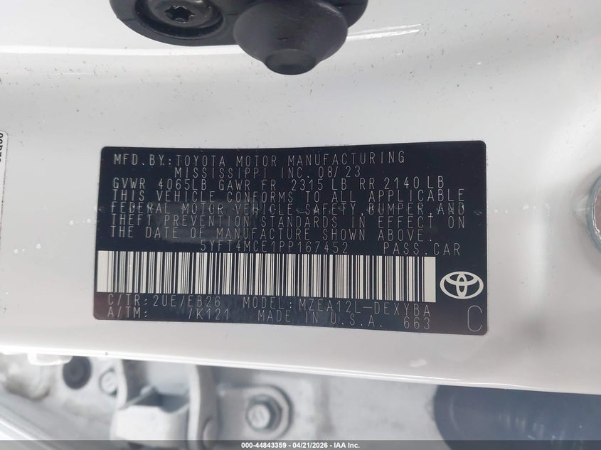 VIN 5YFT4MCE1PP167452 2023 TOYOTA COROLLA XSE