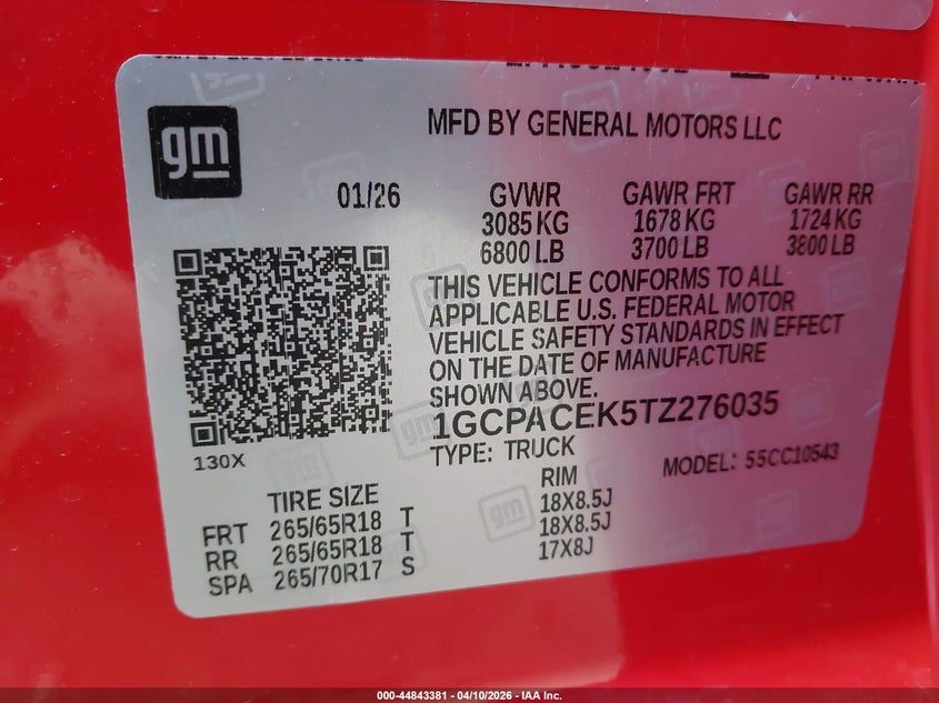 2026 Chevrolet Silverado 2.7 1500 2Wd Short Bed Lt red Lot 111044843381 Vin 1GCPACEK5TZ276035