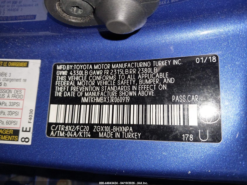 2018 Toyota C-Hr Xle Premium VIN: NMTKHMBX3JR060919 Lot: 44843424