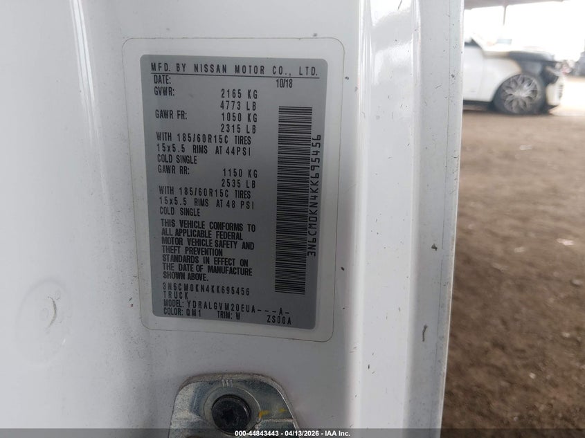 2019 Nissan Nv200 Sv VIN: 3N6CM0KN4KK695456 Lot: 44843443