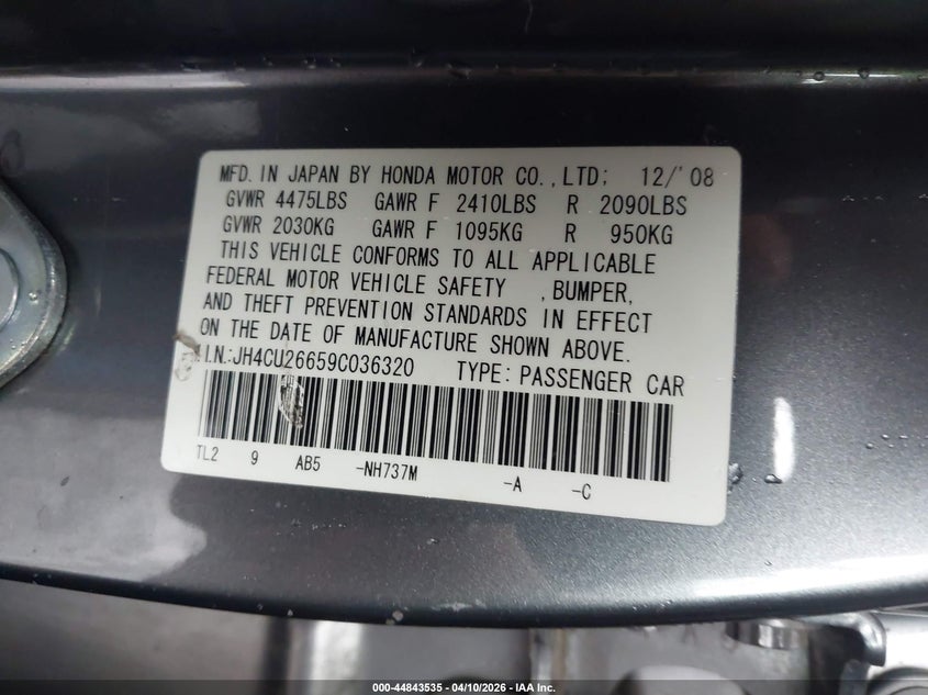 2009 Acura Tsx VIN: JH4CU26659C036320 Lot: 44843535
