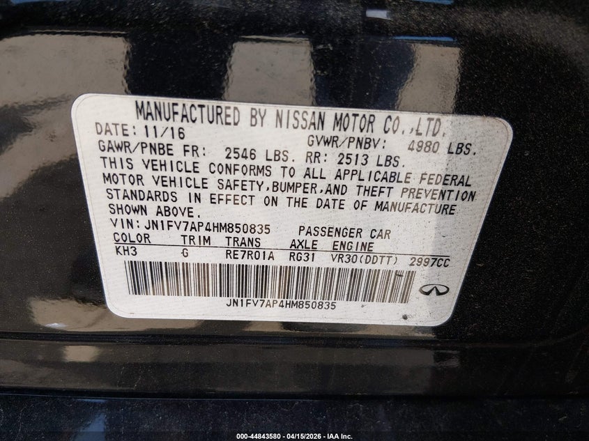 2017 Infiniti Q50 3.0T Red Sport 400 VIN: JN1FV7AP4HM850835 Lot: 44843580